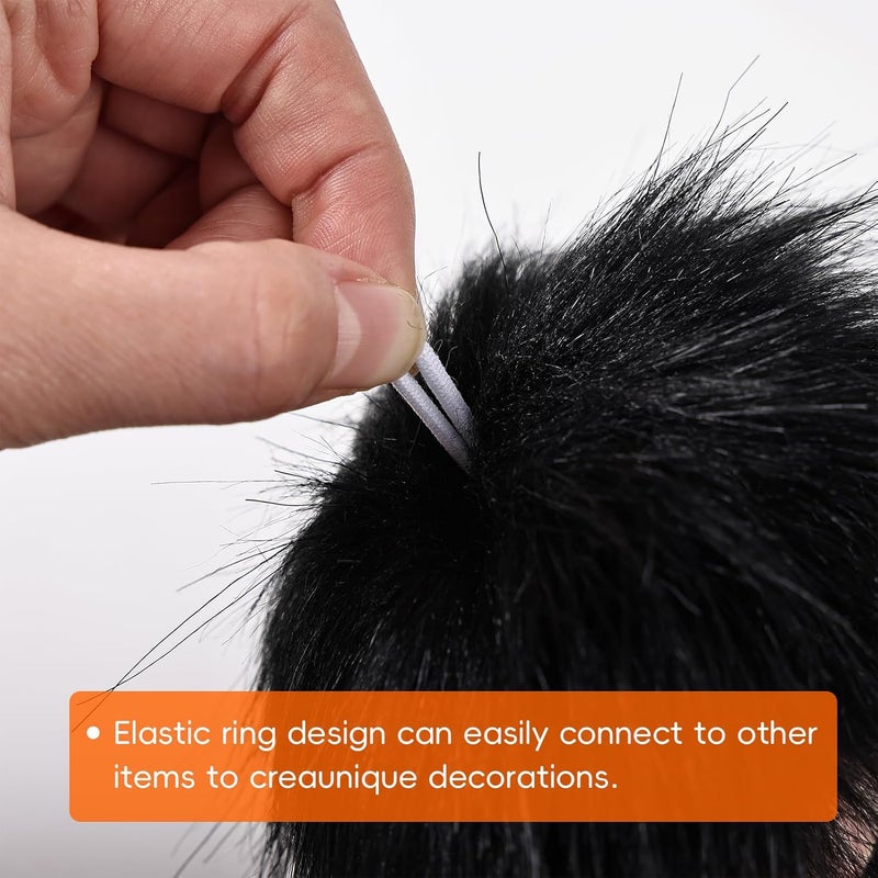 Daieeparty Daieparty 6Pcs Black Faux Fur Pom Pom Balls,Fluffy Pompom Balls with Elastic Loop Ball Detachable Knitting Accessories for Knitting Hats Beanies Shoes,Scarves,Glove - Image 3